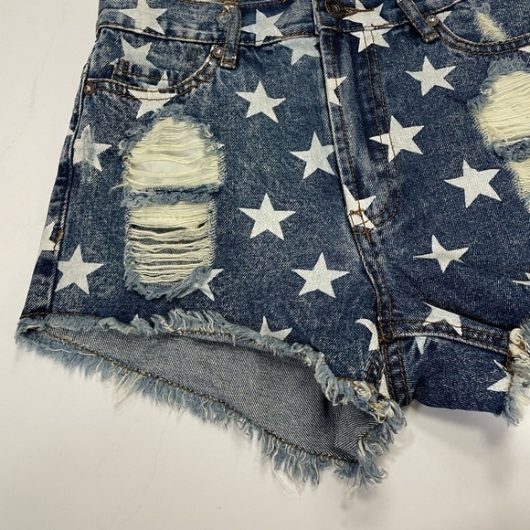 Americana Star Jean Shorts Freestyle Denim fray 1 Distressed Y2K 00s July Casual - Picture 9 of 13